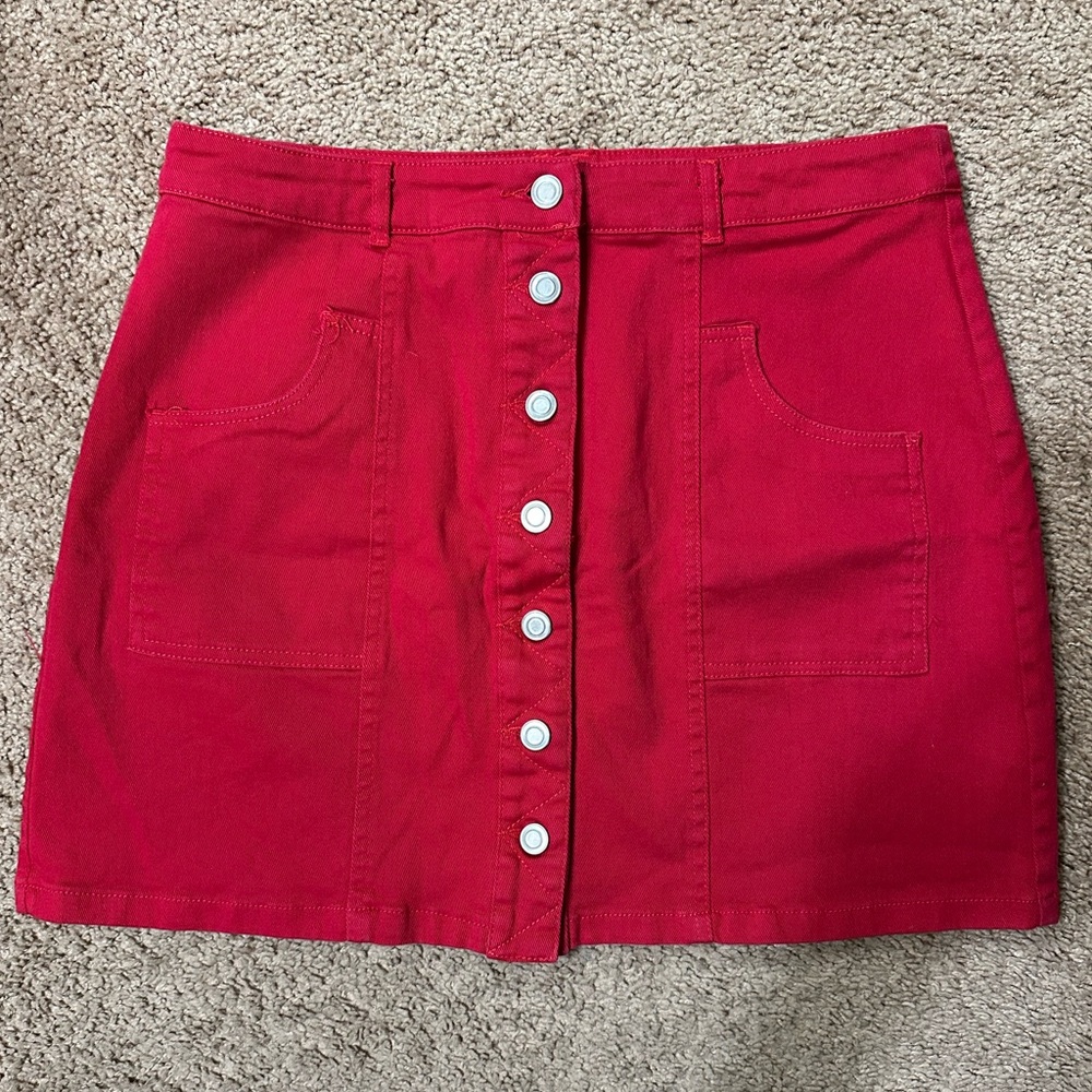 Peach Love California Red Button-Front Skirt
